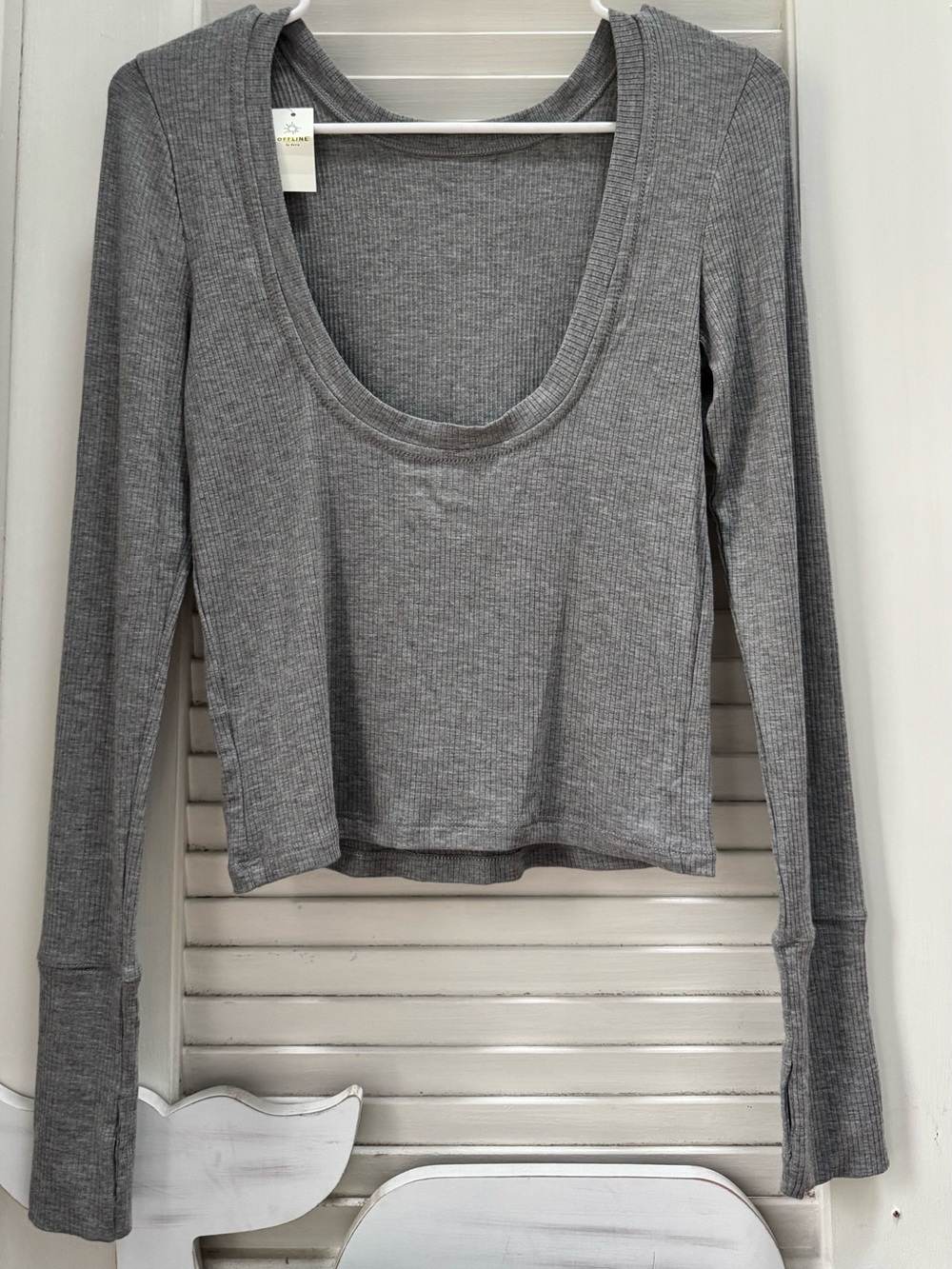 aerie Gray Ribbed Scoop
back Long Sleeve Top